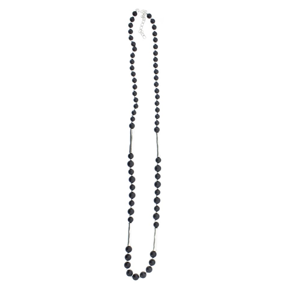 LONG NECKLACE BALLS METAL TUBES