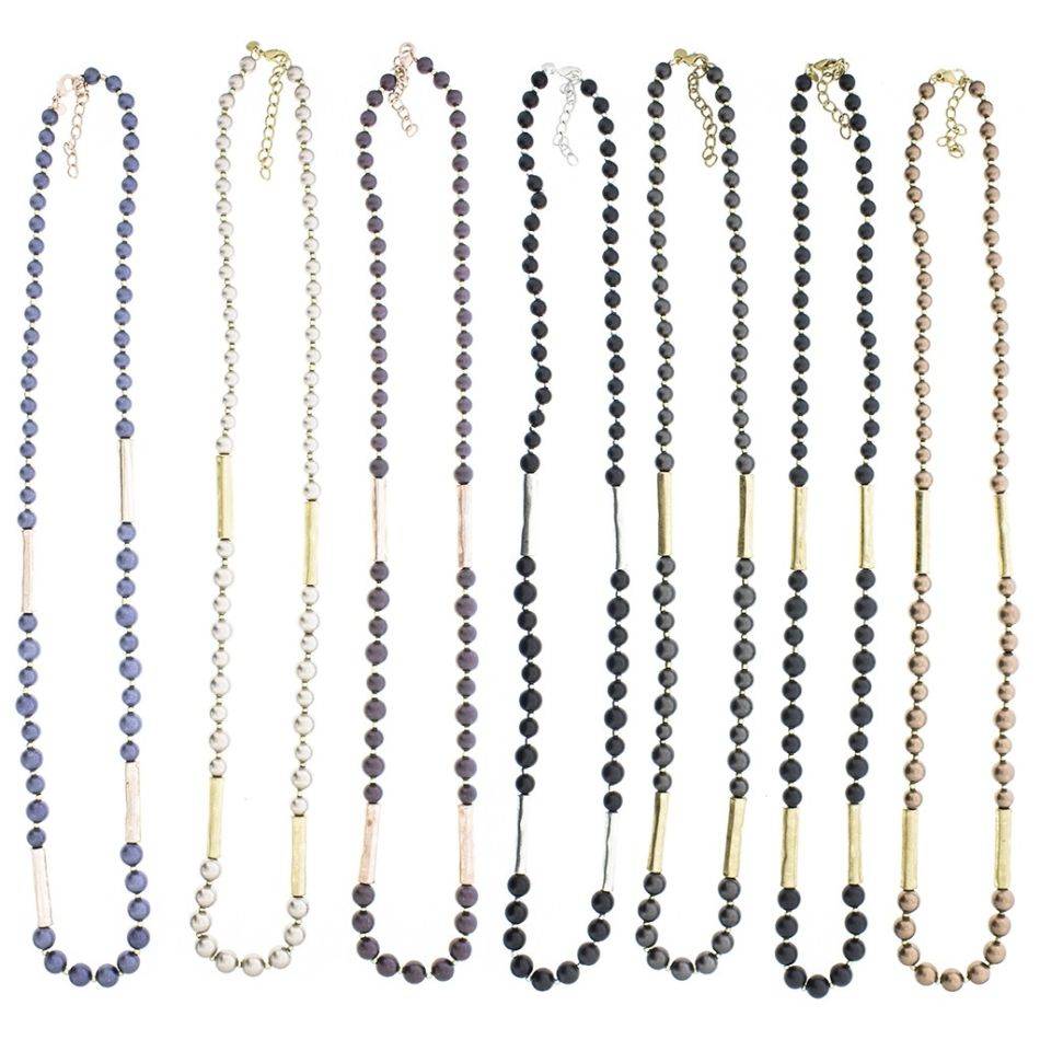 LONG NECKLACE BALLS METAL TUBES