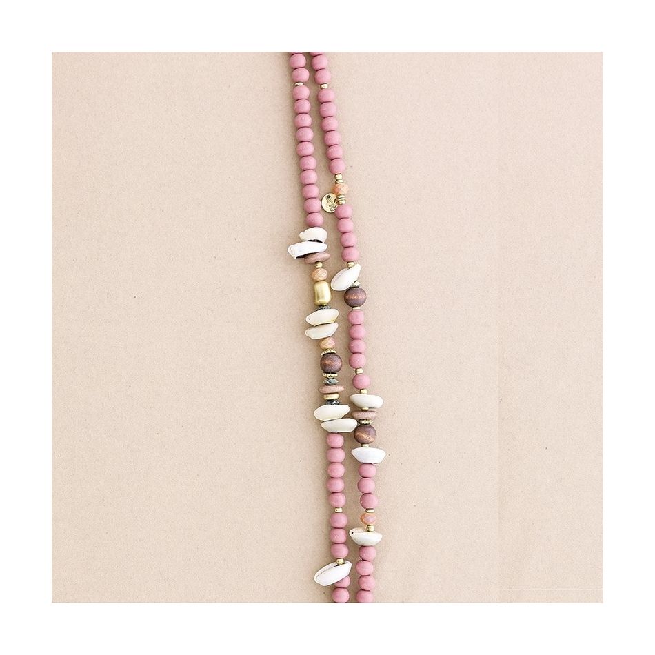 COLLAR LARGO CUENTAS MADERA CONCHAS