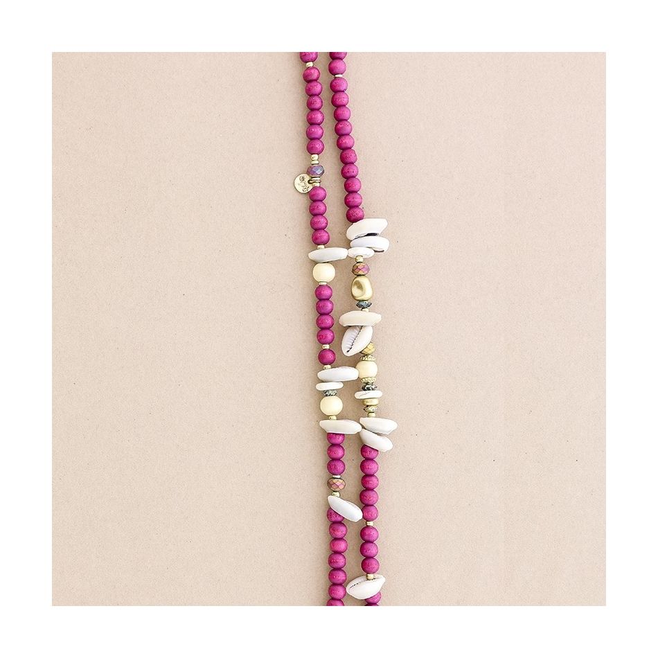 LONG NECKLACE WOODEN BEADS SHELLS