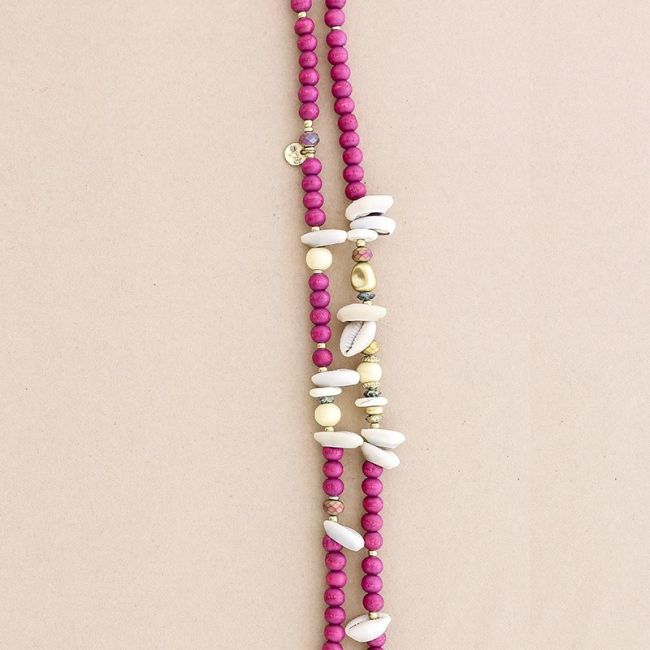 COLLAR LARGO CUENTAS MADERA CONCHAS