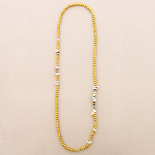 LONG NECKLACE WOODEN BEADS SHELLS