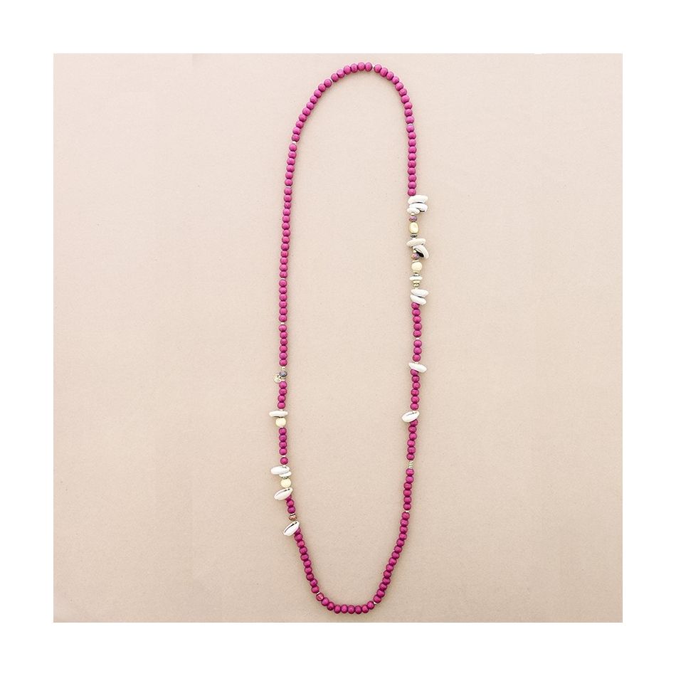 COLLAR LARGO CUENTAS MADERA CONCHAS