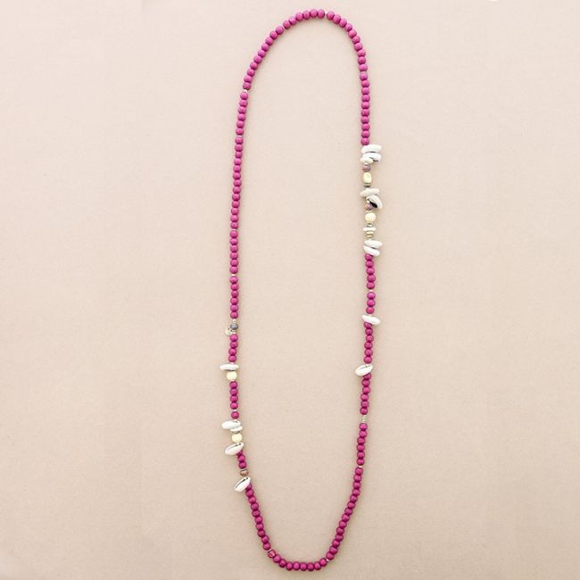 COLLAR LARGO CUENTAS MADERA CONCHAS