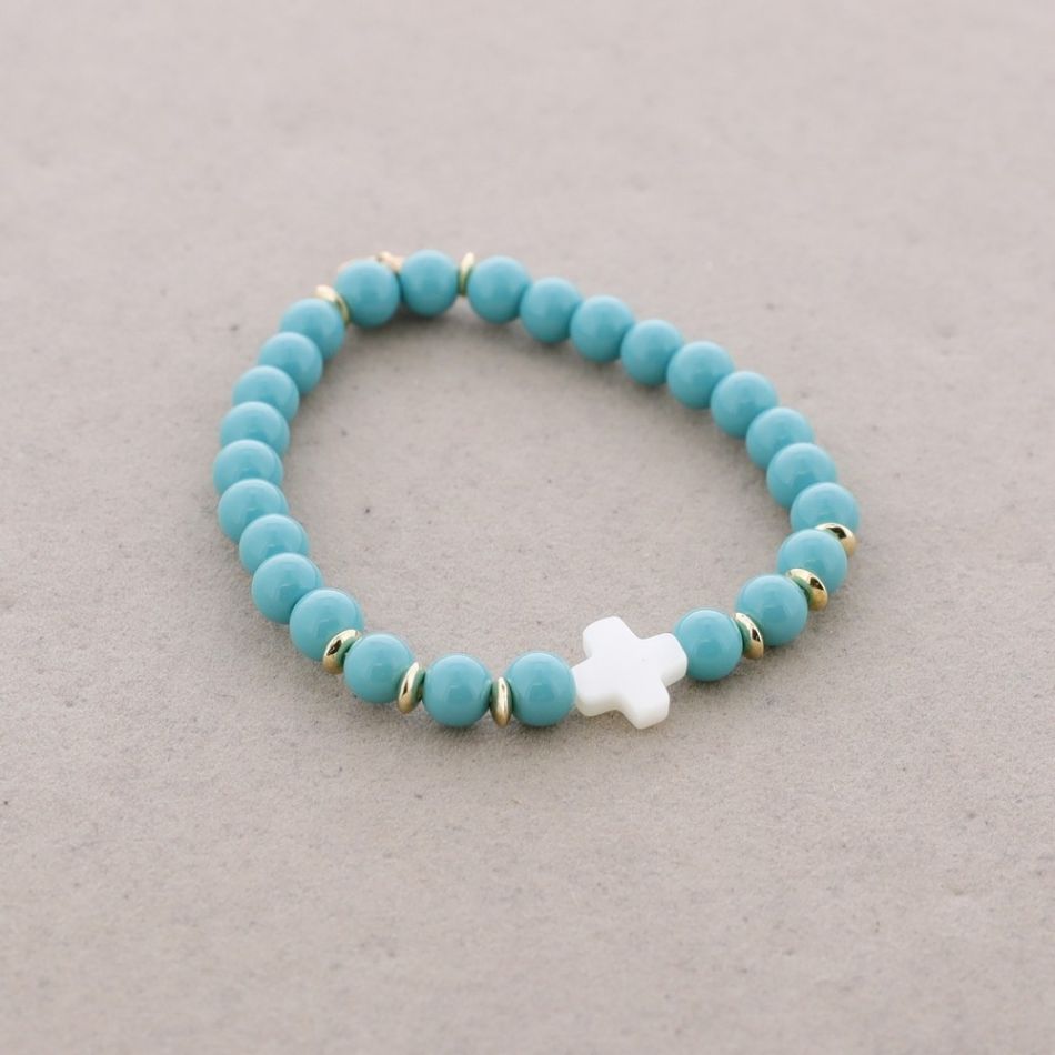 ELASTIC BRACELET WITH NACRE CROSS BEADS