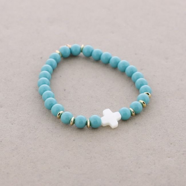 ELASTIC BRACELET WITH NACRE CROSS BEADS