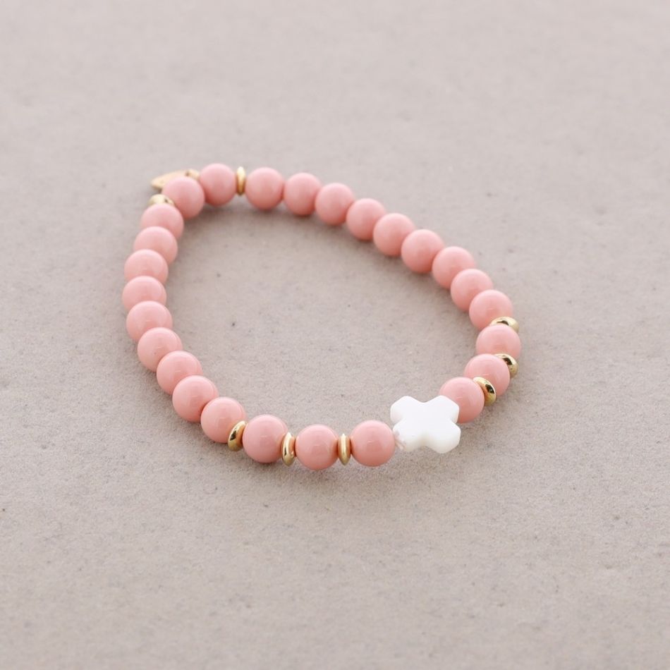 ELASTIC BRACELET WITH NACRE CROSS BEADS