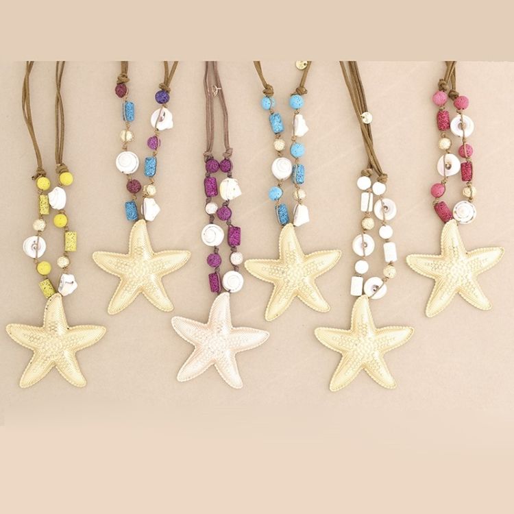 COLLAR LARGO CUENTAS LAVAS COLGANTE ESTRELLA DE MAR METAL 2