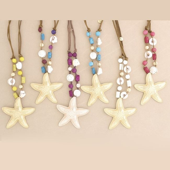 COLLAR LARGO CUENTAS LAVAS COLGANTE ESTRELLA DE MAR METAL