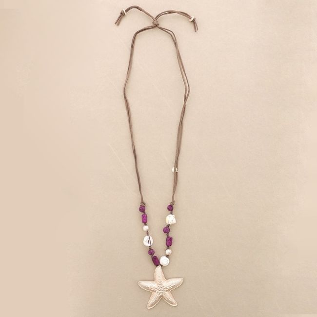 COLLAR LARGO CUENTAS LAVAS COLGANTE ESTRELLA DE MAR METAL