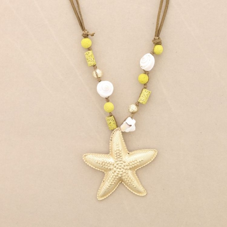 COLLAR LARGO CUENTAS LAVAS COLGANTE ESTRELLA DE MAR METAL