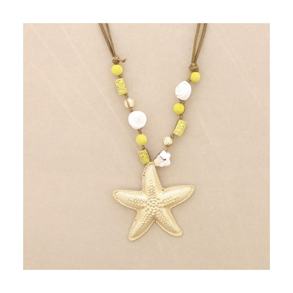 METAL STARFISH PENDANT LONG NECKLACE WITH LAVA BEADS