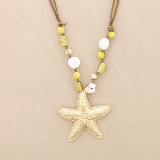 COLLAR LARGO CUENTAS LAVAS COLGANTE ESTRELLA DE MAR METAL