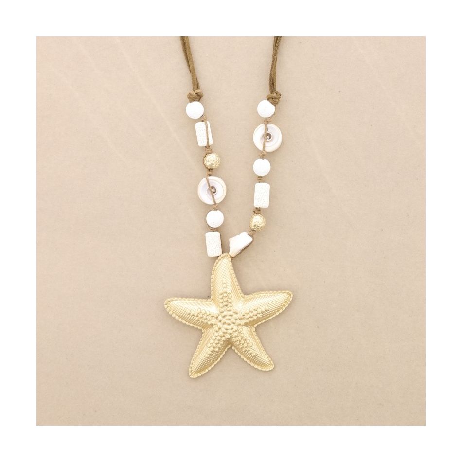 METAL STARFISH PENDANT LONG NECKLACE WITH LAVA BEADS