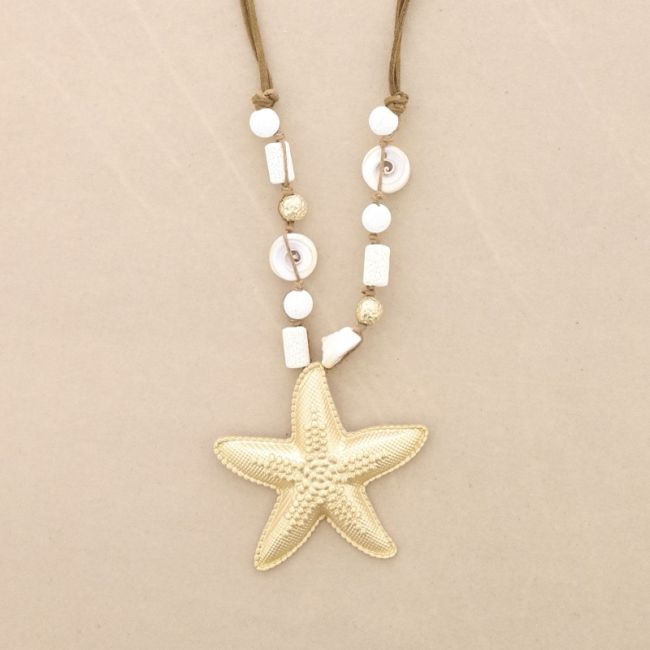 METAL STARFISH PENDANT LONG NECKLACE WITH LAVA BEADS