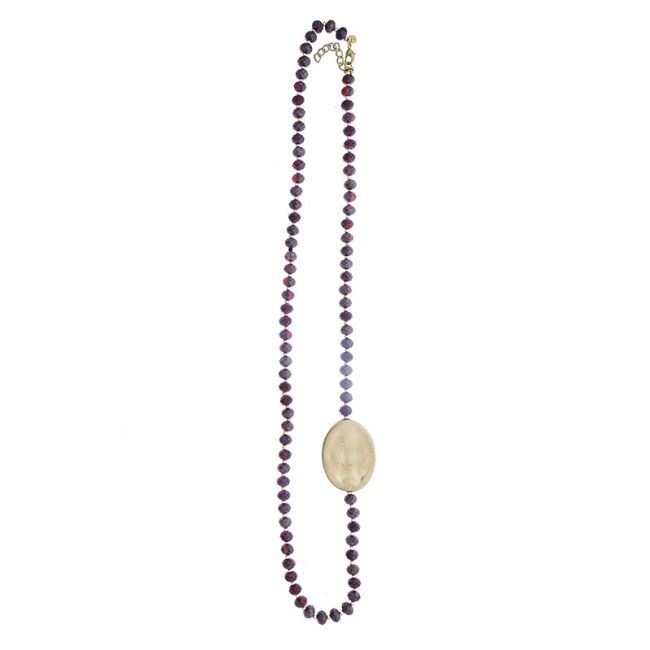 LONG NECKLACE WITH FACETED CRYSTALS WITH IMITATION METAL BEADS