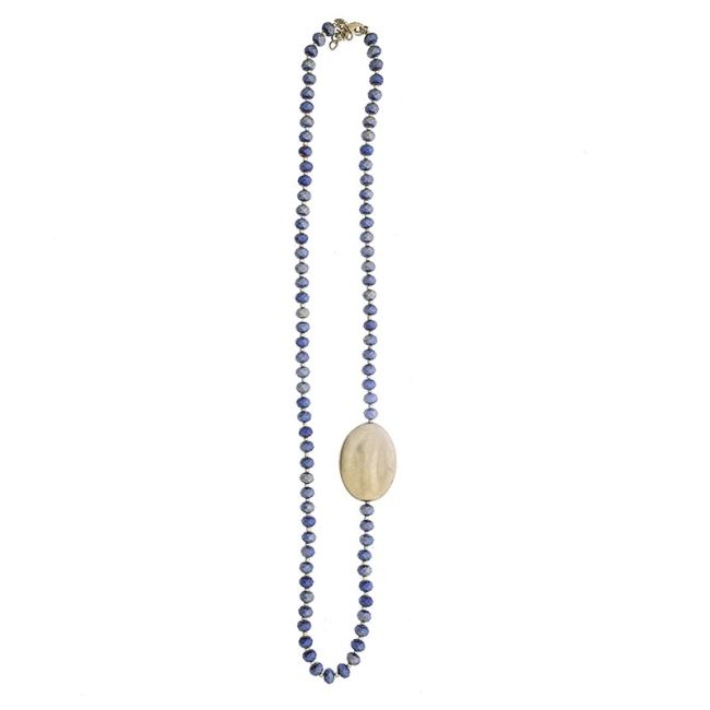 LONG NECKLACE WITH FACETED CRYSTALS WITH IMITATION METAL BEADS