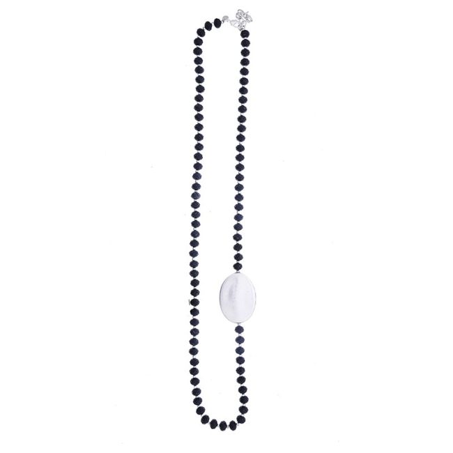 LONG NECKLACE WITH FACETED CRYSTALS WITH IMITATION METAL BEADS