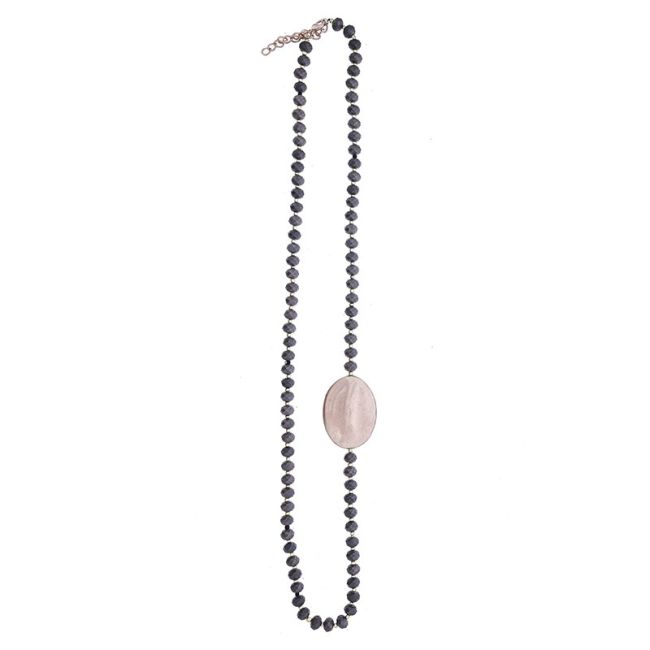 LONG NECKLACE WITH FACETED CRYSTALS WITH IMITATION METAL BEADS