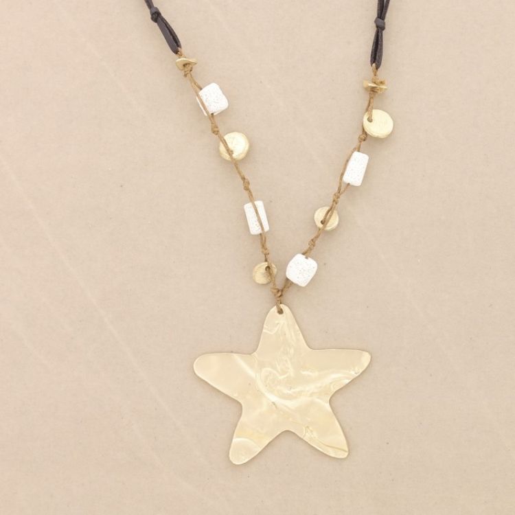 LONG NECKLACE WITH LAVA BEADS METAL STAR PENDANT 2