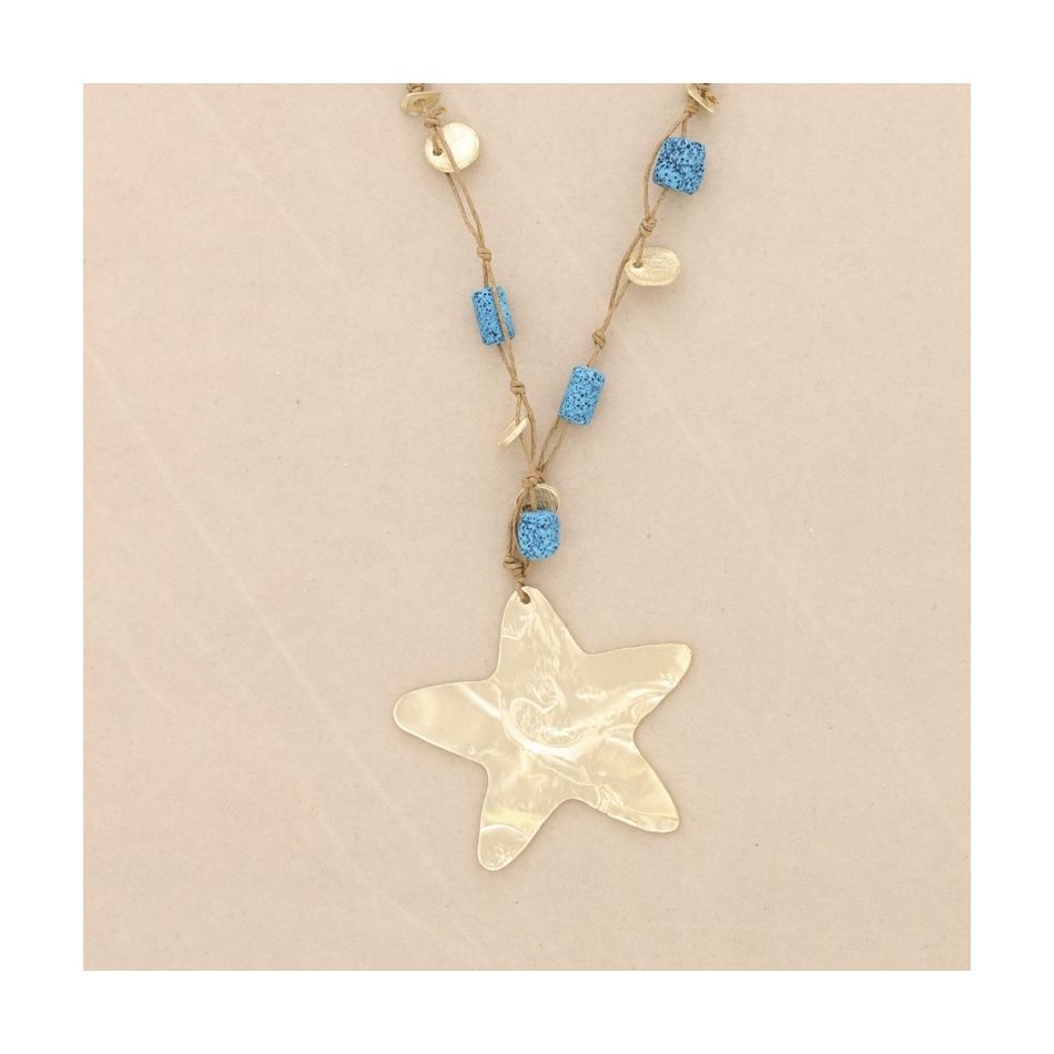 COLLAR LARGO COLGANTE ESTRELLA METAL CUENTAS LAVAS