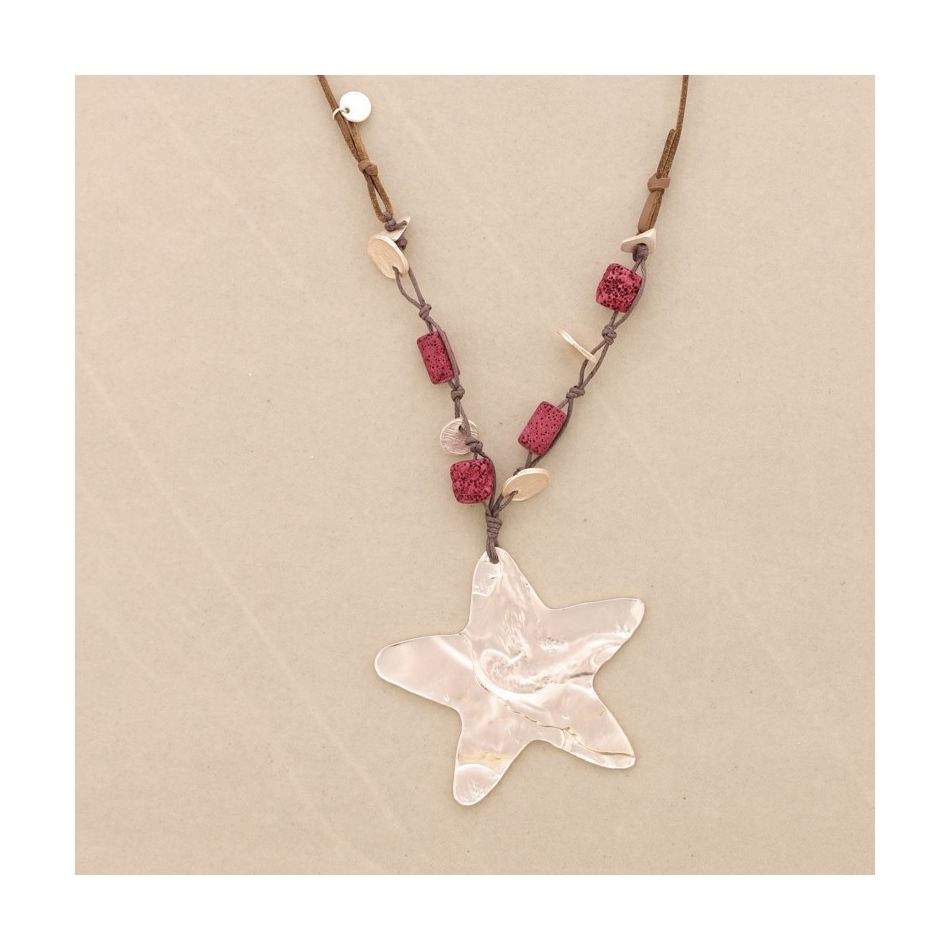 COLLAR LARGO COLGANTE ESTRELLA METAL CUENTAS LAVAS
