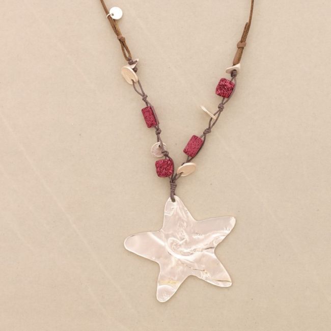 COLLAR LARGO COLGANTE ESTRELLA METAL CUENTAS LAVAS