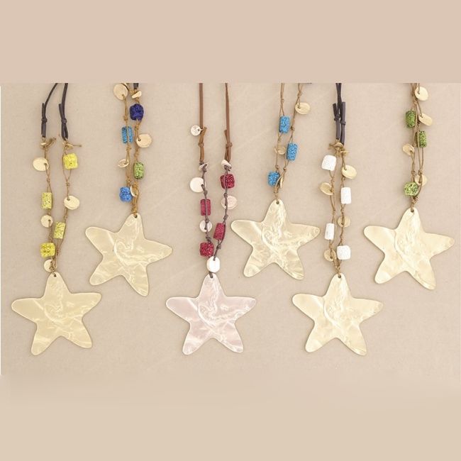 COLLAR LARGO COLGANTE ESTRELLA METAL CUENTAS LAVAS
