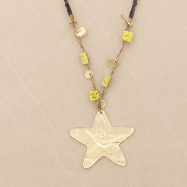 COLLAR LARGO COLGANTE ESTRELLA METAL CUENTAS LAVAS