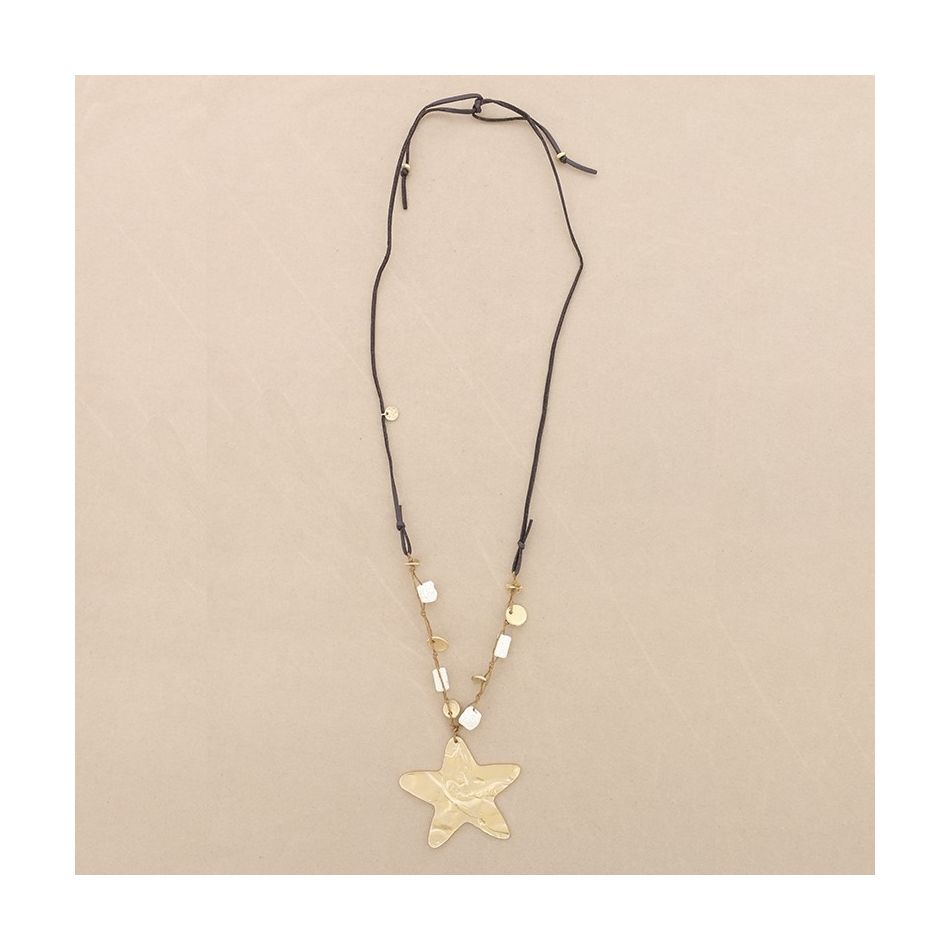 LONG NECKLACE WITH LAVA BEADS METAL STAR PENDANT