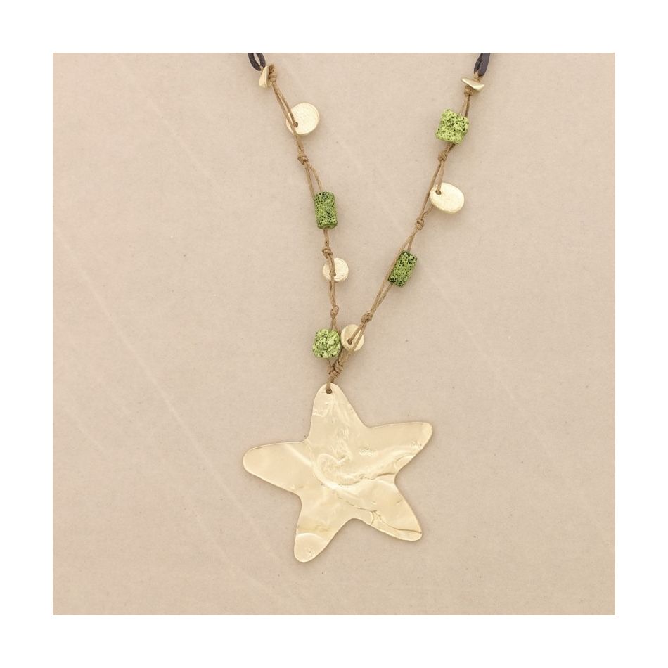 COLLAR LARGO COLGANTE ESTRELLA METAL CUENTAS LAVAS