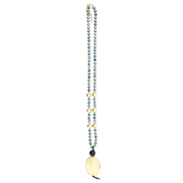 LONG NECKLACE WITH FACETED CRYSTALS WITH IMITATION METAL BEADS