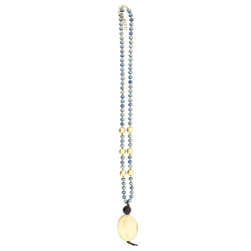 LONG NECKLACE WITH FACETED CRYSTALS WITH IMITATION METAL BEADS