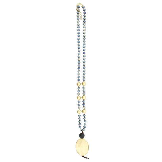 LONG NECKLACE WITH FACETED CRYSTALS WITH IMITATION METAL BEADS