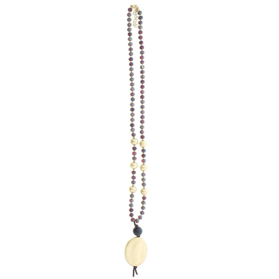 LONG NECKLACE WITH FACETED CRYSTALS WITH IMITATION METAL BEADS