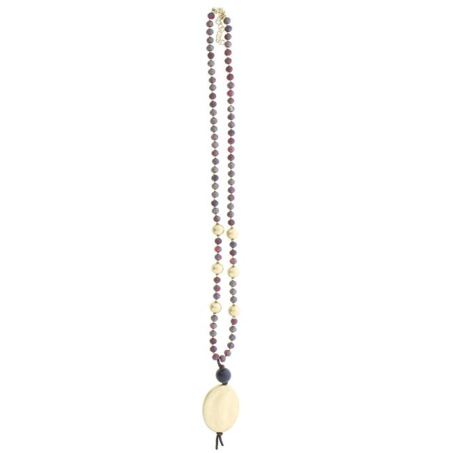 LONG NECKLACE WITH FACETED CRYSTALS WITH IMITATION METAL BEADS