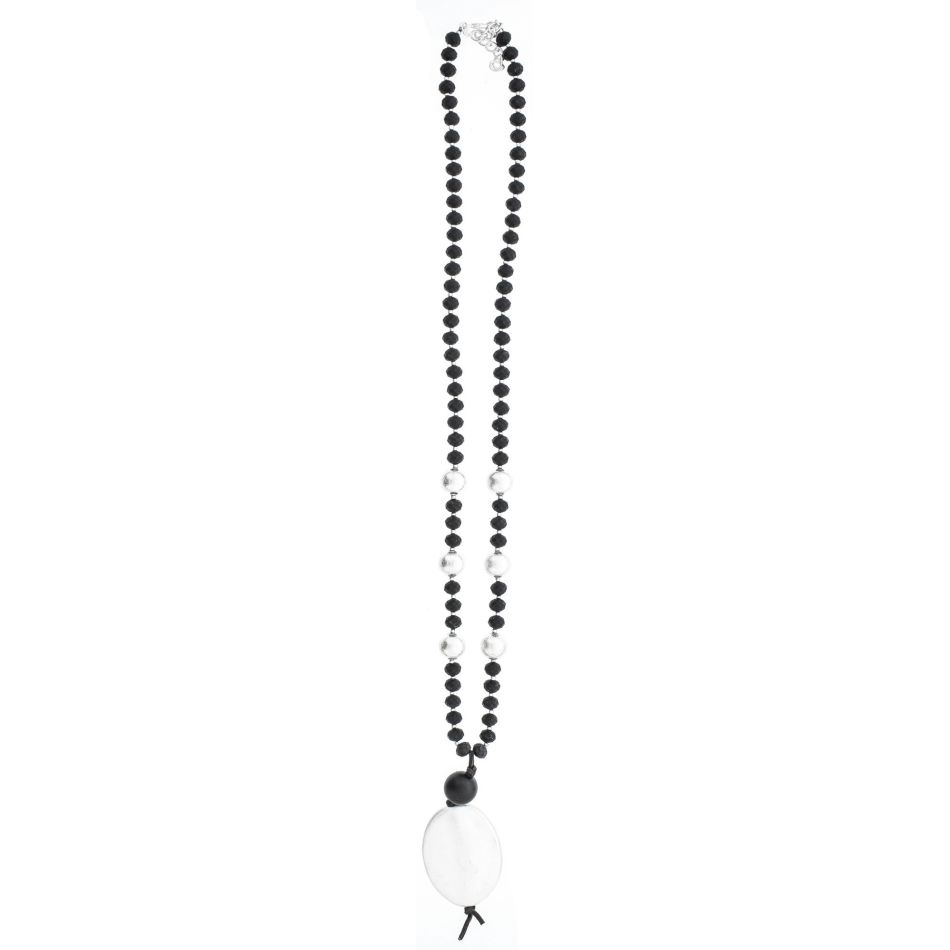 LONG NECKLACE WITH FACETED CRYSTALS WITH IMITATION METAL BEADS