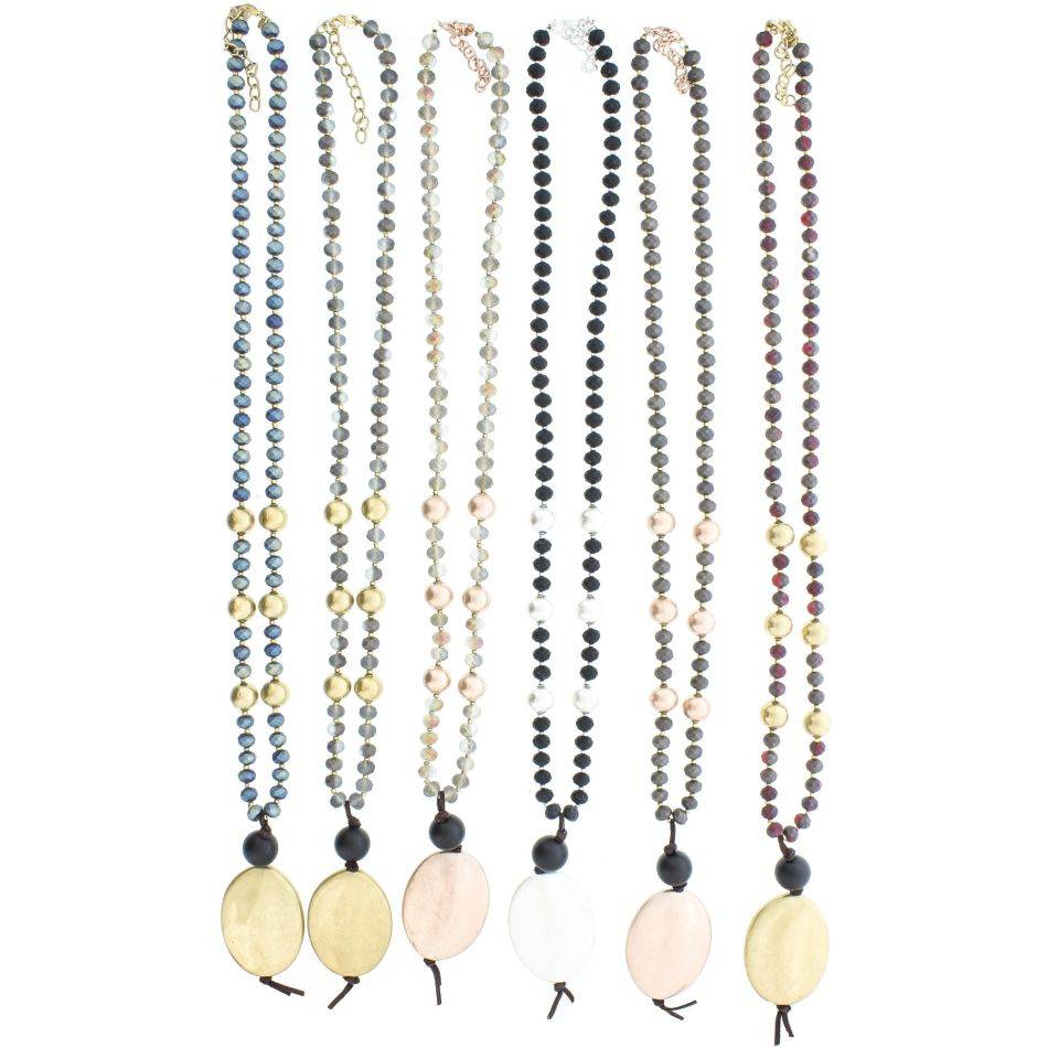 LONG NECKLACE WITH FACETED CRYSTALS WITH IMITATION METAL BEADS
