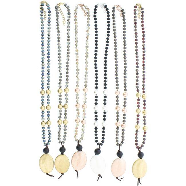 LONG NECKLACE WITH FACETED CRYSTALS WITH IMITATION METAL BEADS