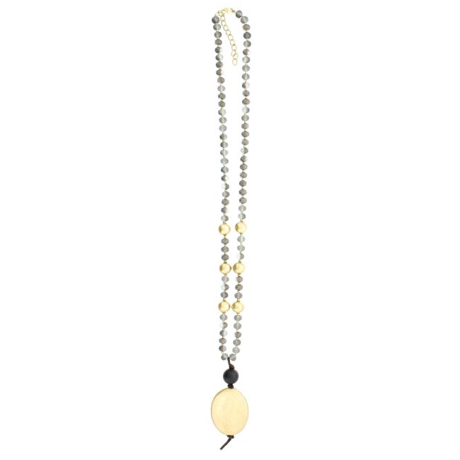 LONG NECKLACE WITH FACETED CRYSTALS WITH IMITATION METAL BEADS