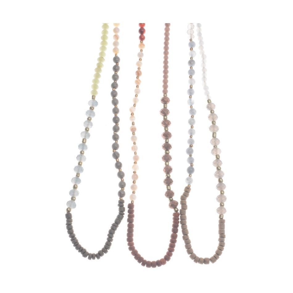 LONG NECKLACE WITH WOODEN STONE BEADS 1.2M