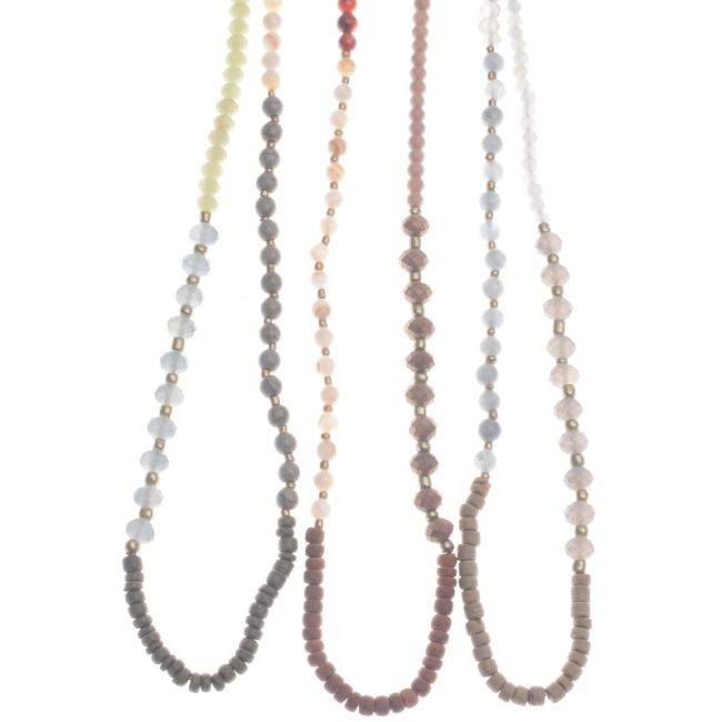 LONG NECKLACE WITH WOODEN STONE BEADS 1.2M