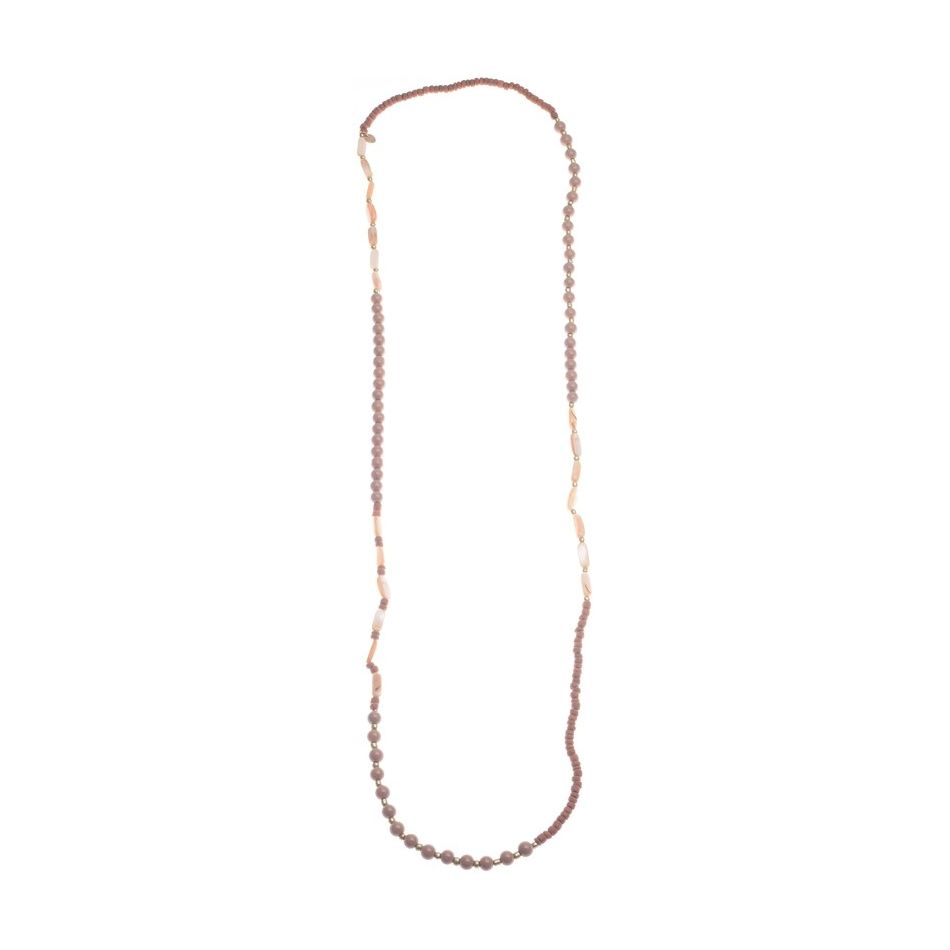 COLLAR LARGO CUENTAS MADERA PIEDRAS 1.2M