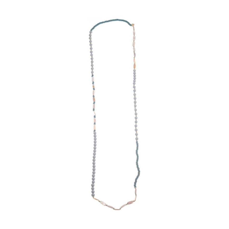 LONG NECKLACE WITH WOODEN STONE BEADS 1.2M