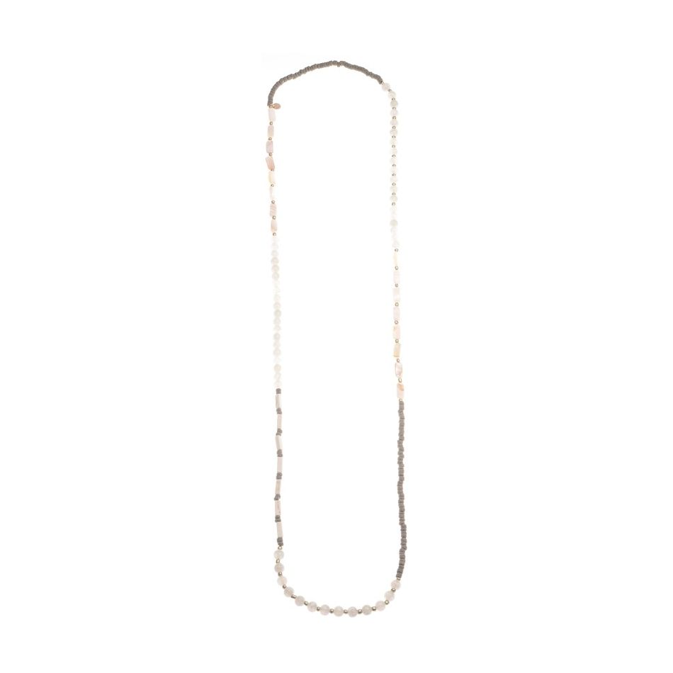 COLLAR LARGO CUENTAS MADERA PIEDRAS 1.2M