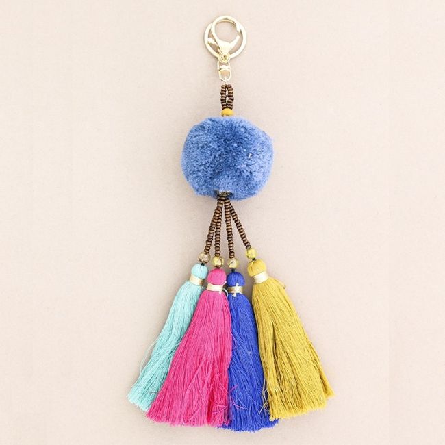 QUADRUPLE FRINGE POMPOM ETHNIC KEYCHAIN