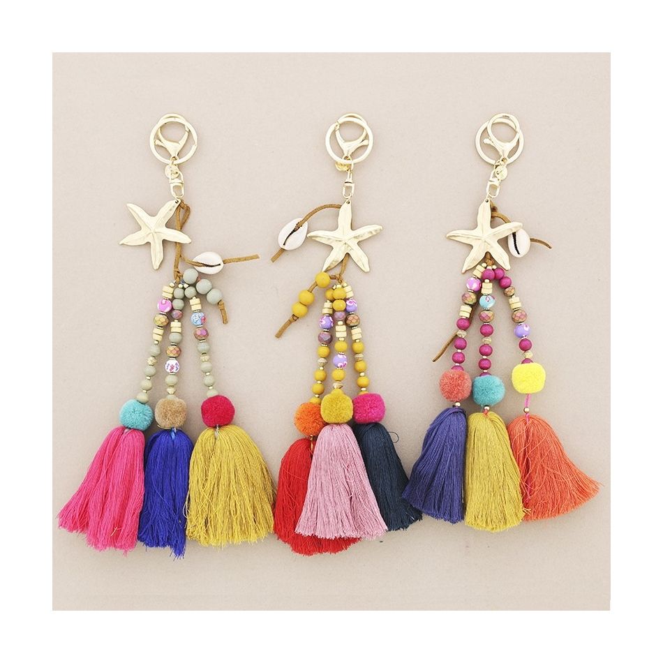 ETHNIC STAR METAL TRIPLE FRINGE KEYCHAIN