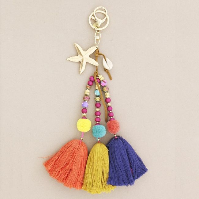 ETHNIC STAR METAL TRIPLE FRINGE KEYCHAIN