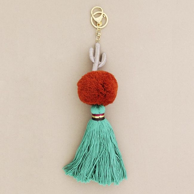 ETHNIC CACTUS POMPOM FRINGE KEYCHAIN