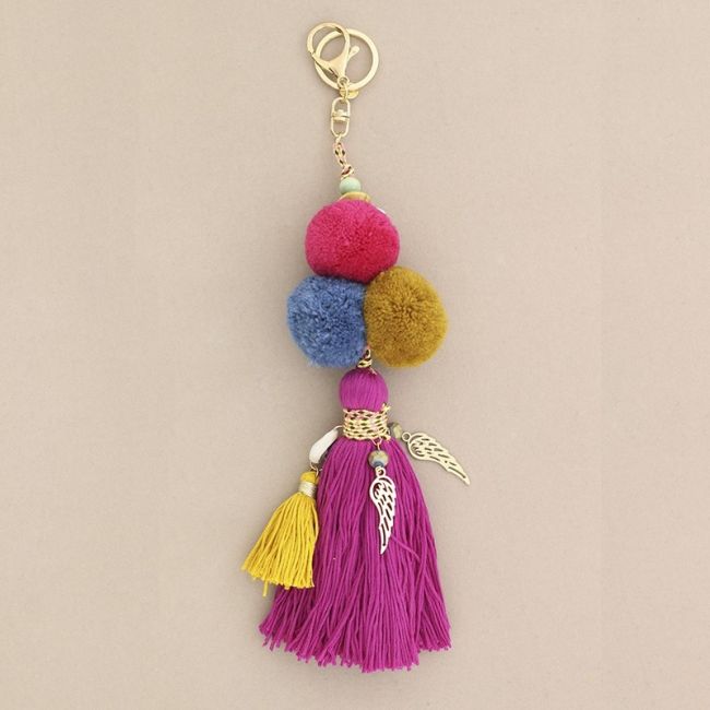 ETHNIC POMPOM FRINGE KEYCHAIN